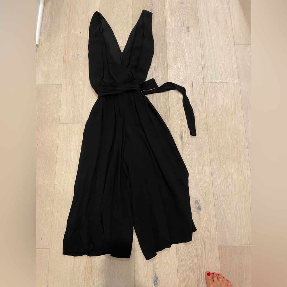 Black Cropped Romper with Tie Waist